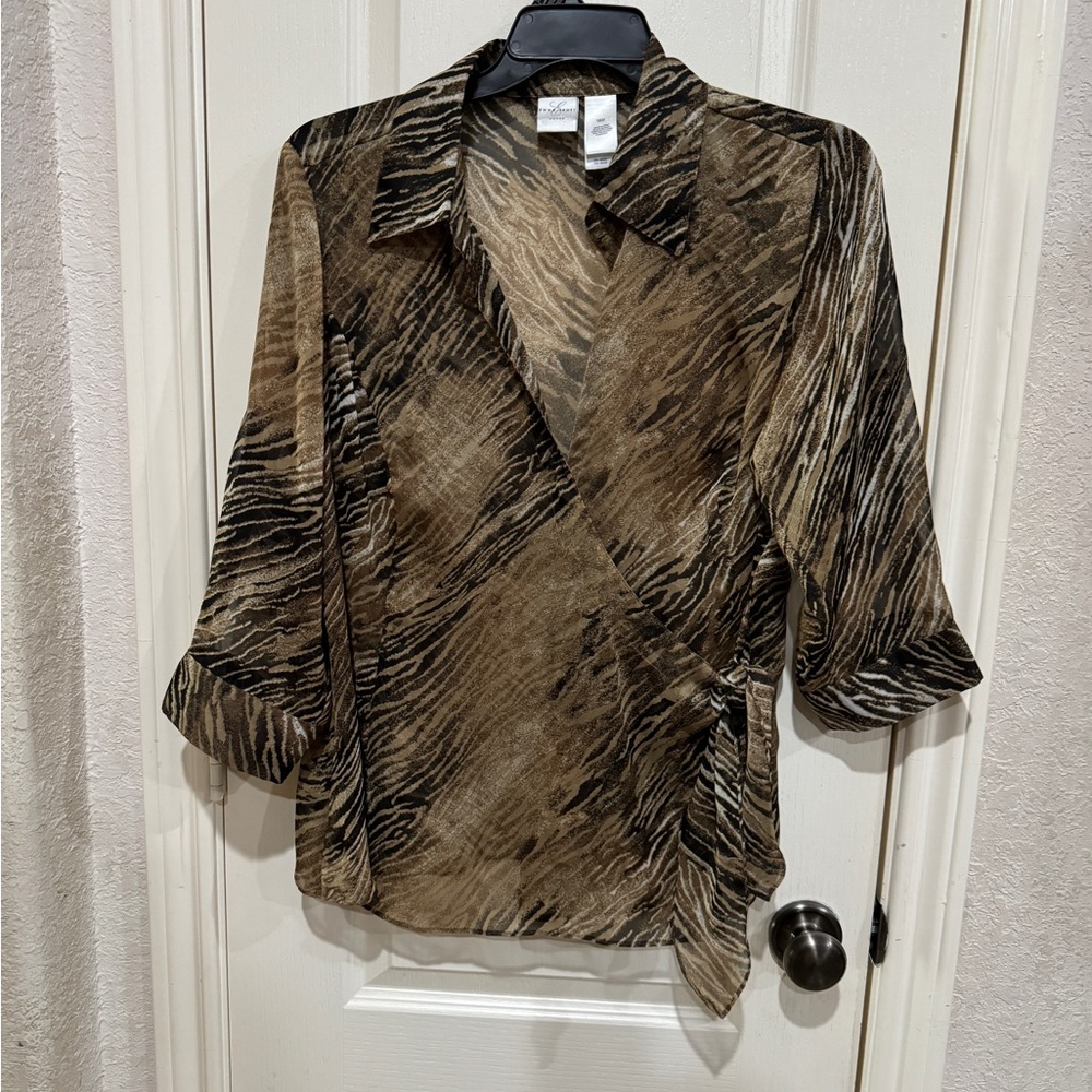 Ella James Plus Size Tiger Print Wrap Top-16 W